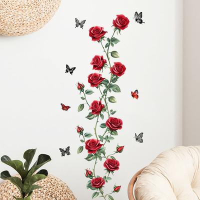 Rose Vine Butterfly Wall Sticker Self Adhesive Waterproof for Living Room Bedroom Decor