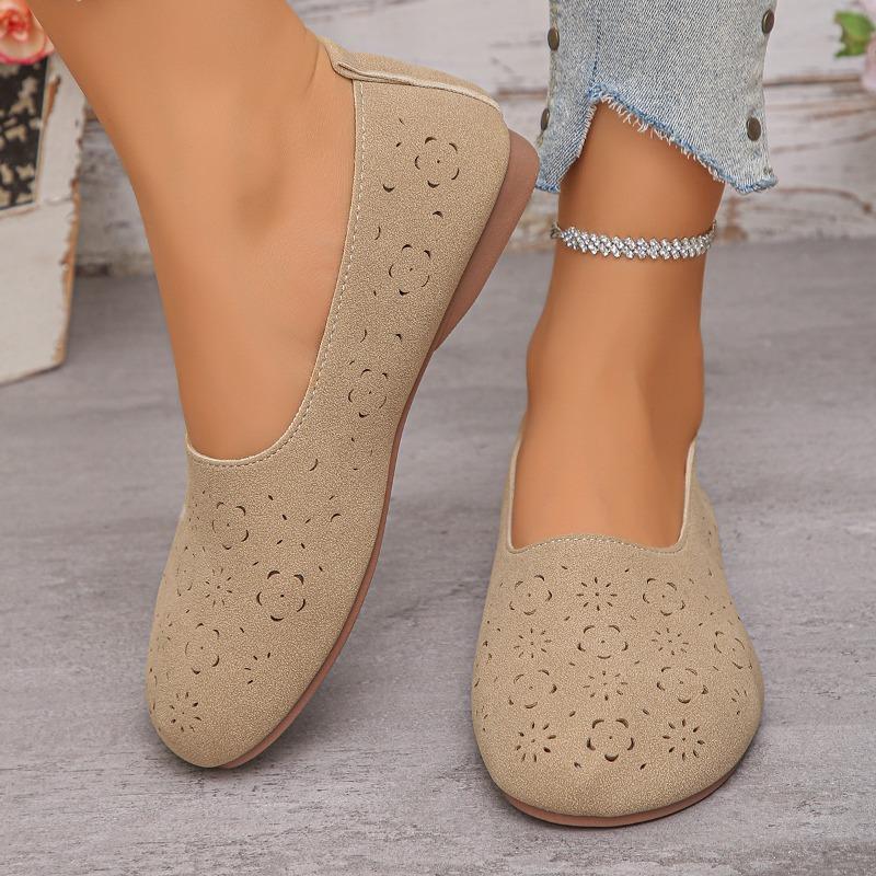 Women's New Large Size Hollow Low Top Single Shoes Retro Soft Sole Breathable One Foot Pedal Lazy Shoes Doudou Shoes