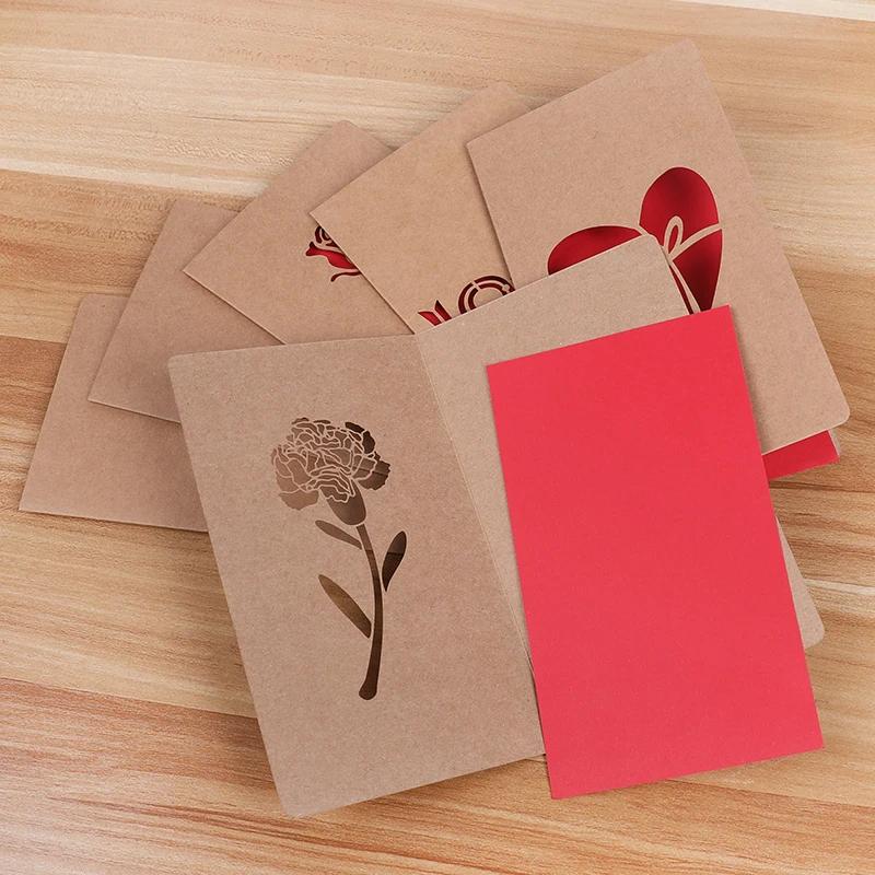 Rose Love Heart Hollowing Paper Card With Envelope Postcard Wedding Invitation Valentines Day Birthday Greeting Cards Gift Favor