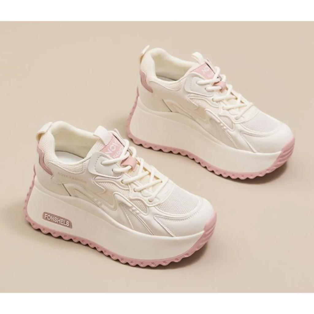 Toamnă 8cm Plasă Microfibră Vulcanizat Pantofi Sport Groși cu Șireturi Modă Piele Sintetică Balerini Platformă Pană Femei Doamne