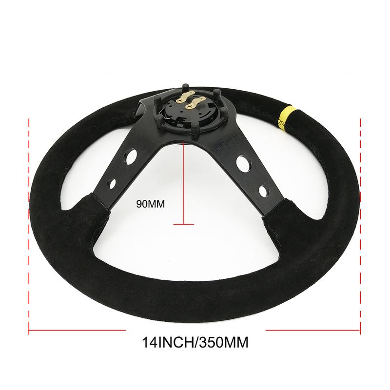 Racing Sport Suede Steering Wheel 14inch 350mm Car Steering Wheel Deep Dish 90mm Black OM25S0