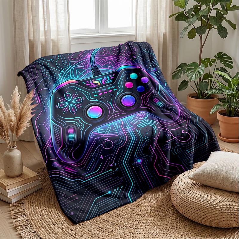 Neon Game Controller Design Theme blanket Lightweight Warm Flannel Blanket Decorative Throw Blanket for Home Decoration