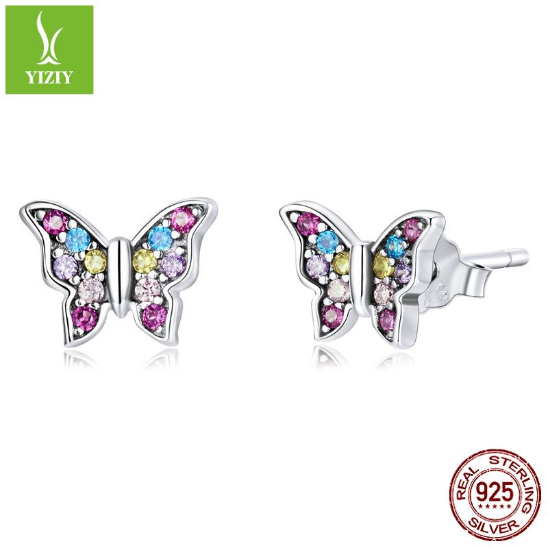 Yinziyun Insect Stud Earrings: Exquisite Butterfly & Dragonfly with Pave Diamond, 925 Sterling Silver