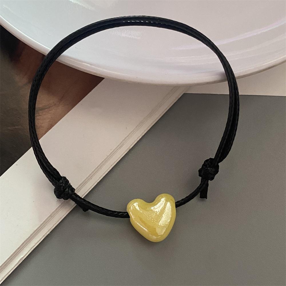 Ceramics Love Heart Bracelet Black Rope Adjustable Hand Bracelet for Girl Women Colorful Shiny Heart Accessories