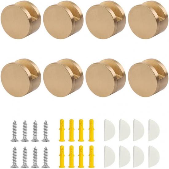 Ackron Mirror Brackets, 4Pcs Aluminum Wall Mount, Gold, 5-11mm Thick Glass, Round Shape