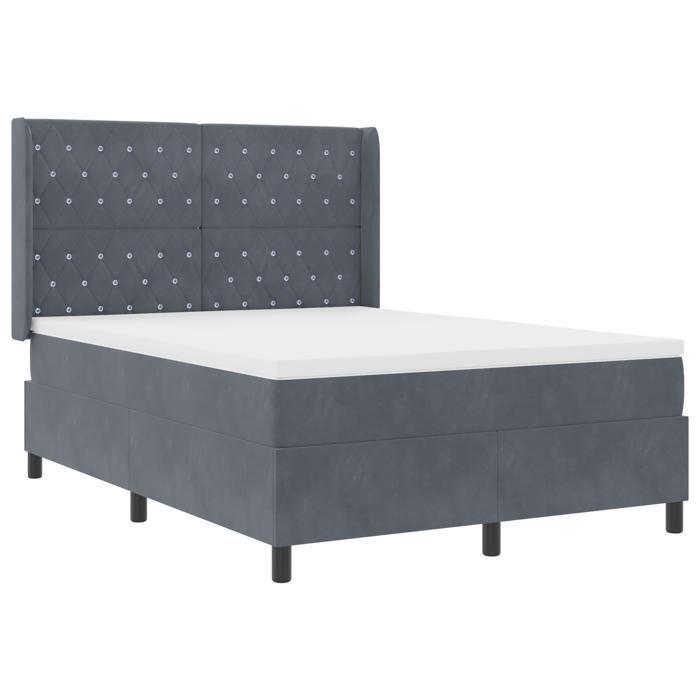 Lit Box Spring avec Matelas Gris Foncé 140x190 cm en Velours 3341949