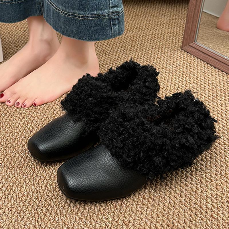 

Fur Women Snow Boots Heeled Designer Short Plush Cotton Shoes Elegant Loafers Shoes Dress Fashion Casual Mujer 40