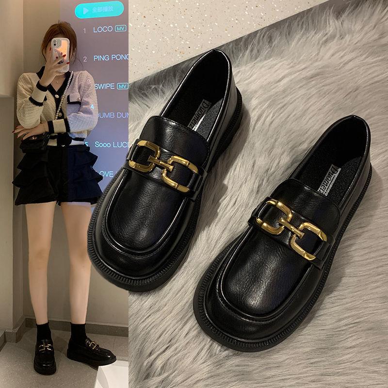 British style soft leather spring and summer small leather shoes women's 2025 new retro metal black single shoes small loafers
