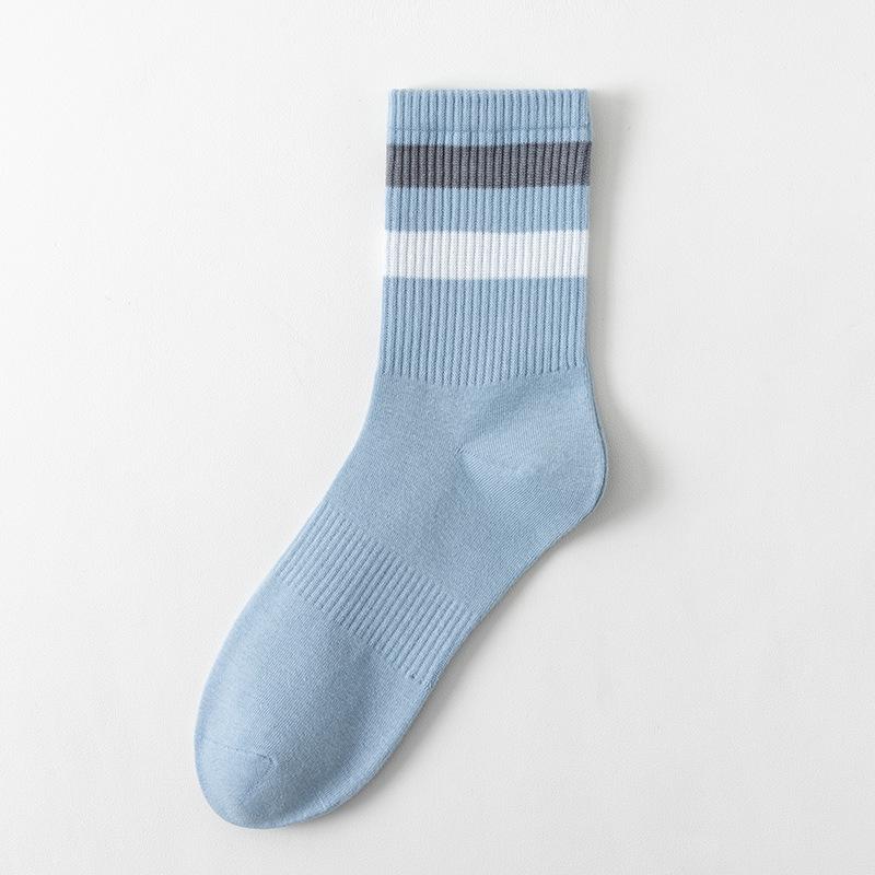 Men's Mid-calf Socks for Spring and Autumn, Antibacterial, Sweat-absorbing and Breathable. Men's Striped White Casual Socks for Spring and Autumn