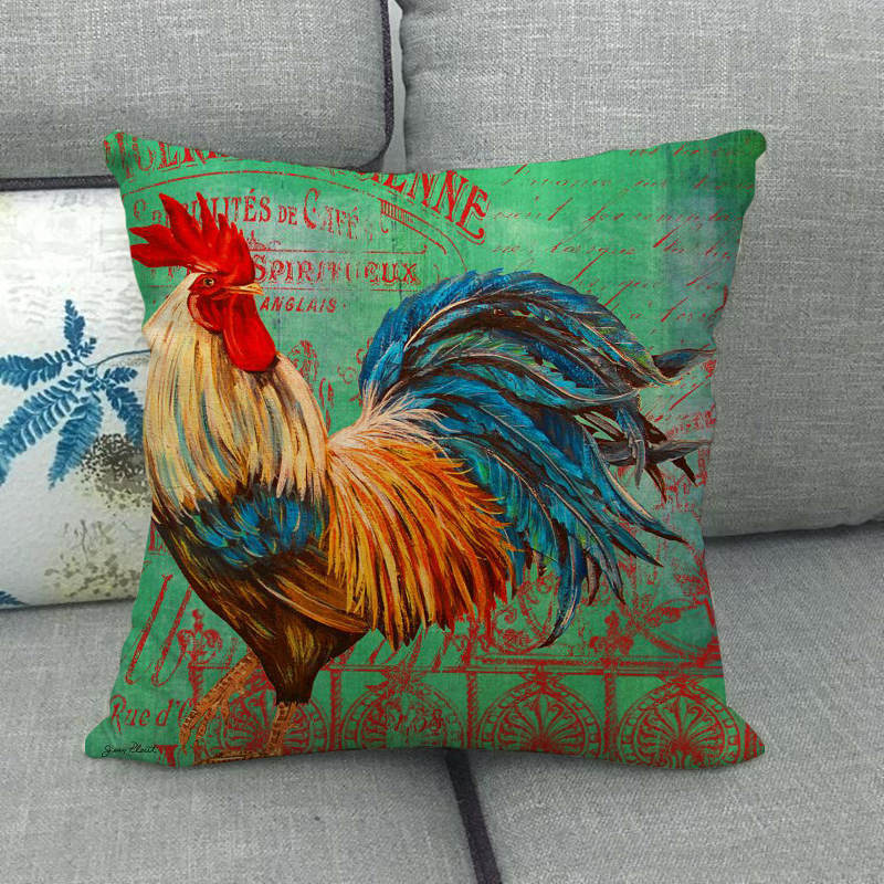 Retro Landhausstil Hahnenmuster Digitaldruck Kurzer Plüsch Kissenbezüge für Auto Sofa Büro Kissenbezug Haushaltswaren