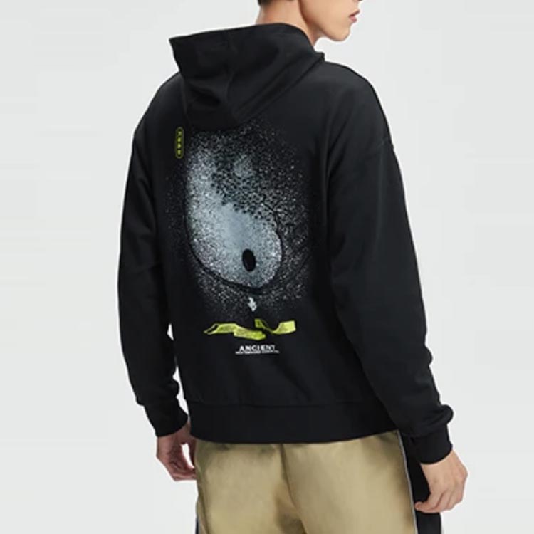 Li-Ning Skateboard Series Theme Print Loose Hoodie Pullover Unisex Tops Black AWDR451-1