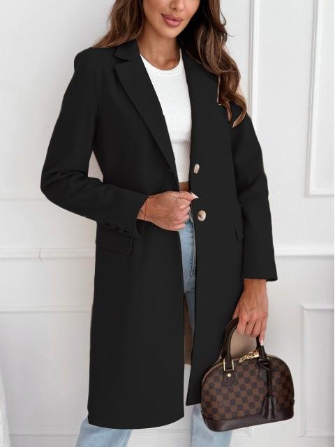 ebay autumn and winter simple solid color medium and long button woolen coat coat women S чёрный