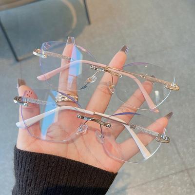 Anti-blue Light Glasses Cat Eye Metal Eyewear Women Rimless Luxury Eyeglasses Blue Light Blocking Man Lady Computer Eyeglas