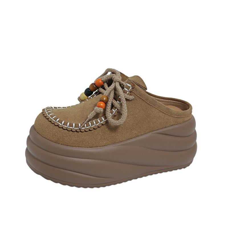 

cm thick-soled leather Birkenstocks women s summer new small height-increasing muffin soft-soled bag head half slippers 39