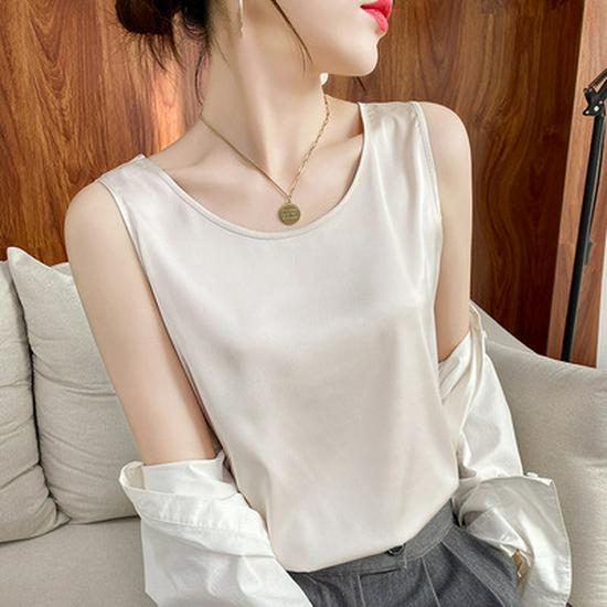 Dames Zomer Satijnen Zijden Camisole: Mouwloze Top, Basislaag van IJszijde, Veelzijdig Ondergoed of Bovenkleding