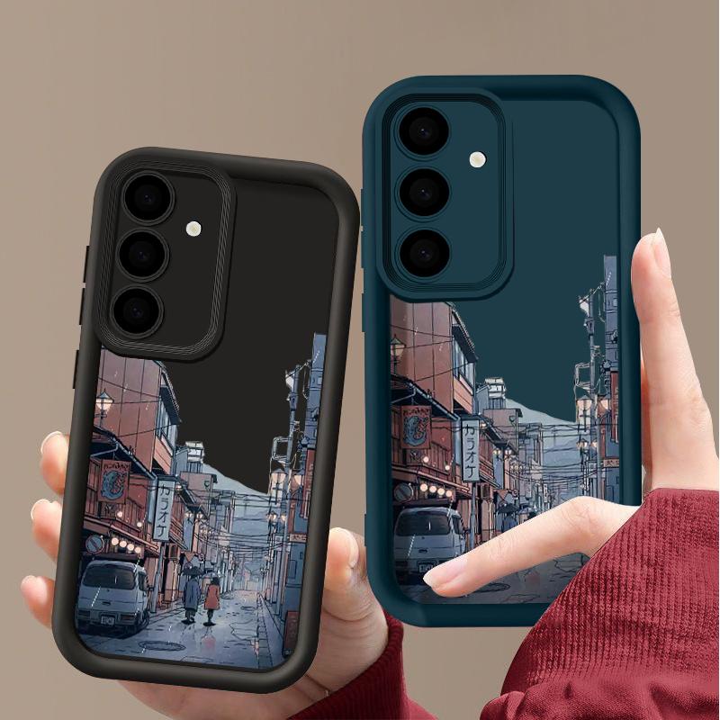 Silikon Mykt Deksel med Tegneserie By-mønster for Samsung S25 S24 S22 Ultra Plus S23 S21 S20 Fe A55 A54 A53 A35 A15 A16 Ensfarvet Linsebeskyttelsesdeksel