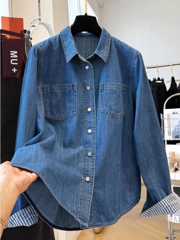 Korean Style Layered Denim Long-Sleeved Shirt for Women - Trendy Autumn Casual Wear