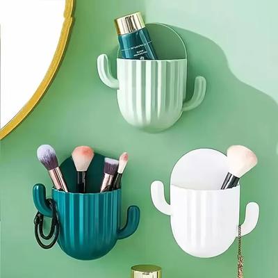 Süßer Kaktus Make-up-Pinselhalter Wandmontierte Kleinteilebox Selbstklebendes Rasiererregal Küche Badezimmer Zahnbürstenaufbewahrung