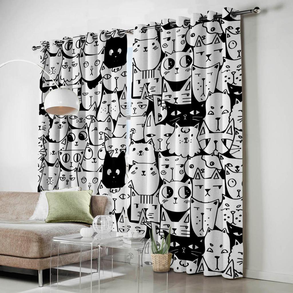 Die Katze Tier schwarz Fenster Vorhänge Vorhänge für Wohnzimmer dekorative Elemente Wohnzimmer