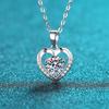Sterling Heart Pendant Necklace With Moissanite Stone Minimalist Chic Jewelry Women Adjustable Chain 21-50cm