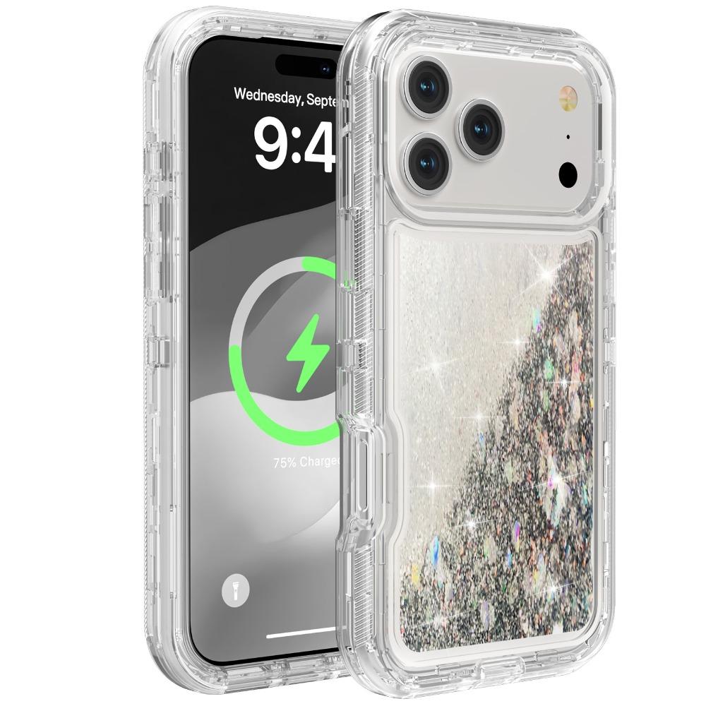

3IN1 Bling Glitter Liquid Quicksand Hybrid Armor Phone Case For IPhone17 Pro Max 16 15 14 Military Grade Anti-Drop Protect Cover iPhone17 белый