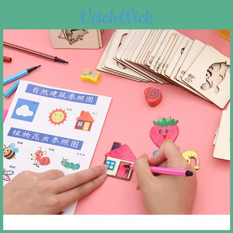 Montessori Wooden Drawing Stencils Set For Kids 20 Colorful Templates For Creative Diy Painting And Learning Games Chars)