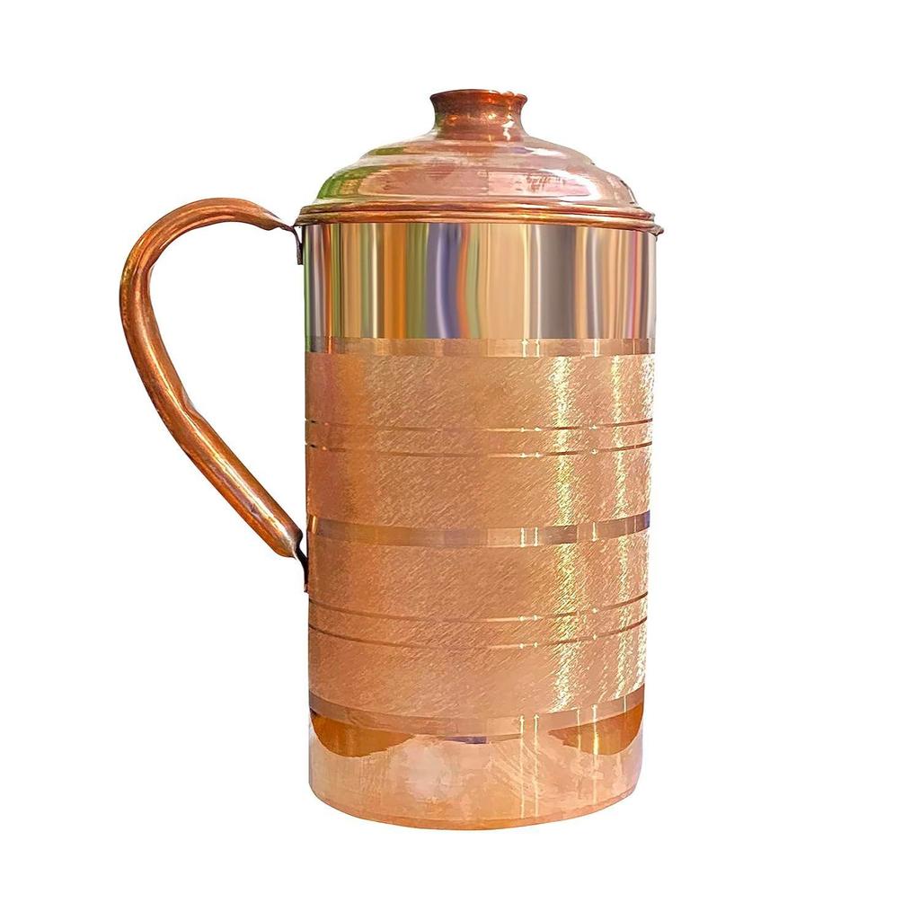 Pure Copper Water Jug 2 Litre with 1 Copper Glass (300ml) | Ayurvedic Copper Pitcher Set for Drinking & Storage for Health & Wellness