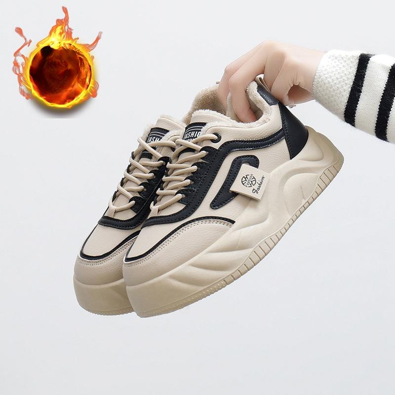 

Зимние повседневные кроссовки на толстой платформе для женщин, нескользящие прогулочные туфли на шнуровке с подкладкой из искусственного меха, женские теплые кроссовки для бега и тенниса с подкладкой из флиса 40 чёрный