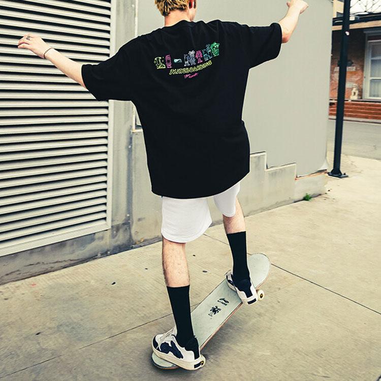 Li-Ning X Steven Harrington Cartoon Alphabet Print Round Neck Short Sleeve T-Shirt Unisex Tops Black AHSSC49-1