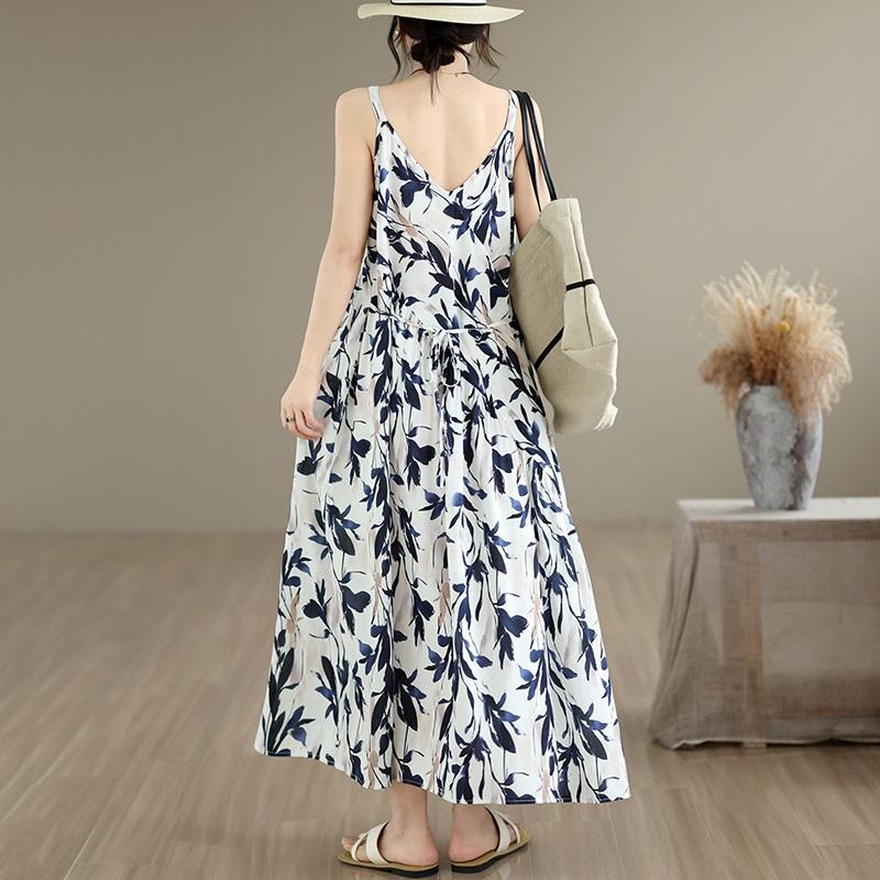 Sleeveless Strap Plus Size Cotton Vintage Flora New In Dresses For Women Casual Loose Long Summer Dress Elegant Clothing