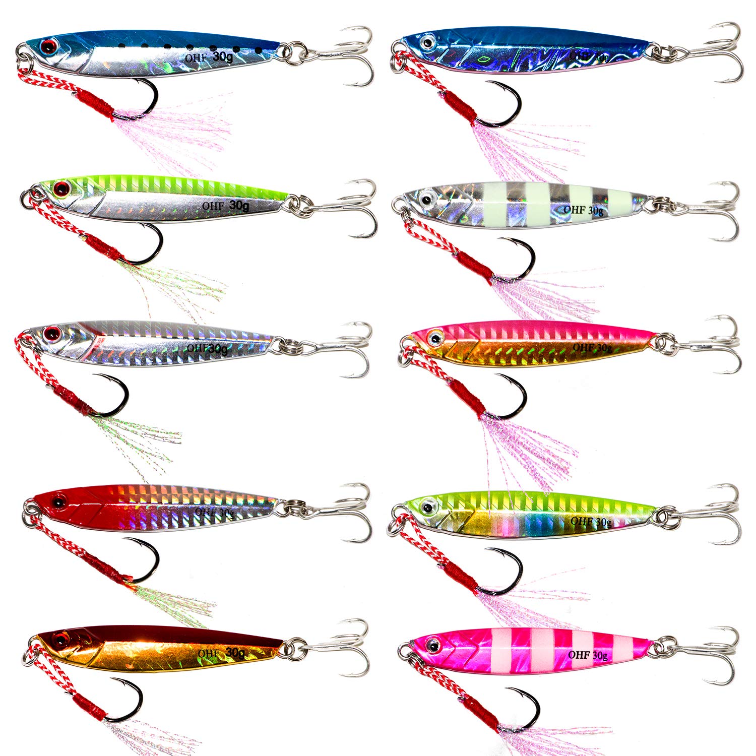 

Набор металлических джигов OHF с ассистом для ловли желтохвоста и желтохвоста, 30 г, 10 крючков, (30 г, набор из 10 штук)