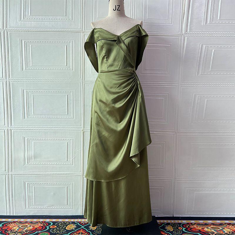 

New European and American Long dress Hanging Neck Backless Dress Split Formal Dress Green M
