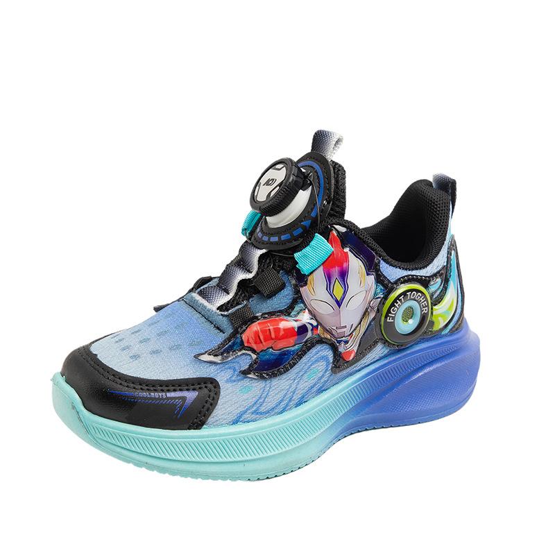 Spring Cartoon Boys Running Shoes with Rotating Buckle Kids Breathable Soft Sole Casual Sneakers