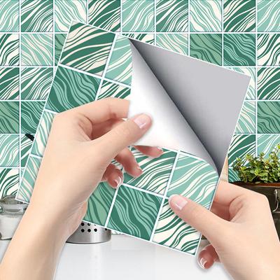 Yeşil Ekose Kiremit Etiket Mutfak Backsplash Yağ geçirmez Banyo Su Geçirmez Ev Dekor Duvar Çıkartmaları Peel Sopa sanatsal fresk