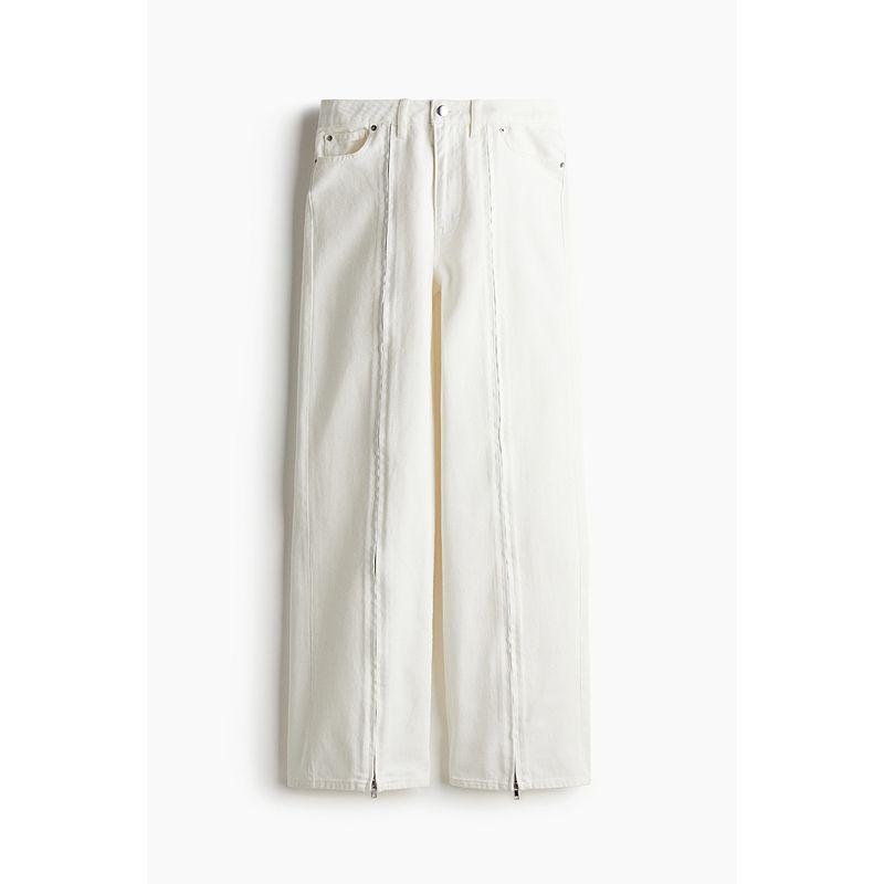 

HM S/S 2025 Women s Jeans Fall New Arrival Work Clothing Casual Straight-Leg Loose Zip Pants 1281149 White 165/80
