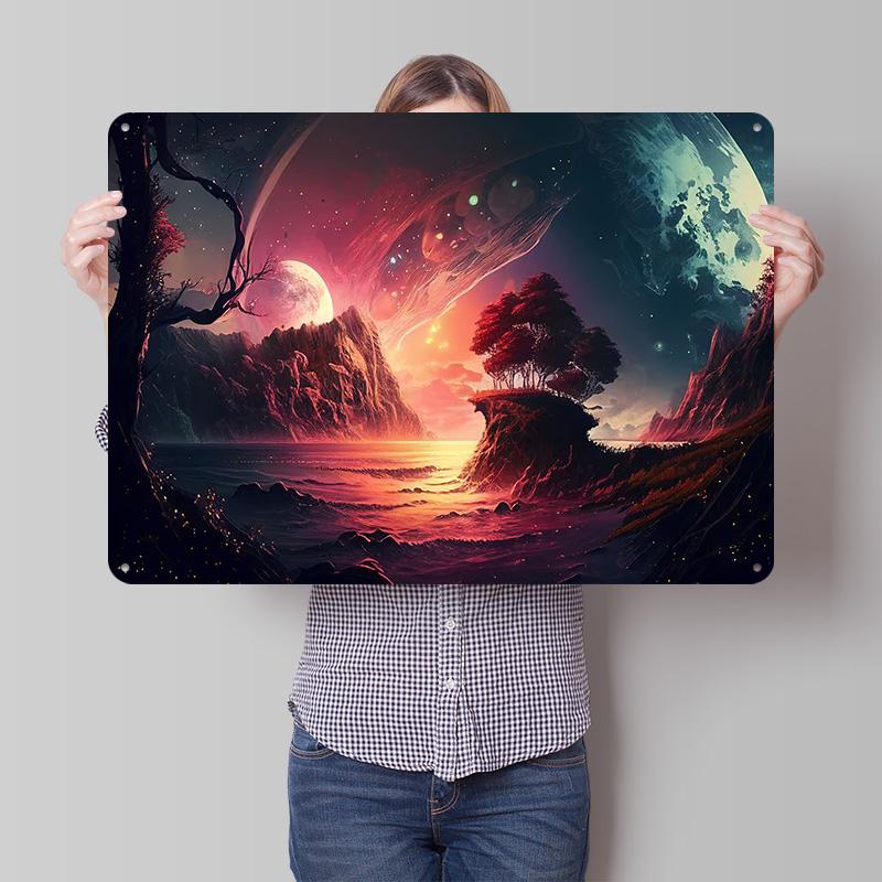 Fantasy Landscape D Texture Printed Poster Custom Vintage Metal Tin Plate Sign for Wall Art Decoration Home Decor Items House