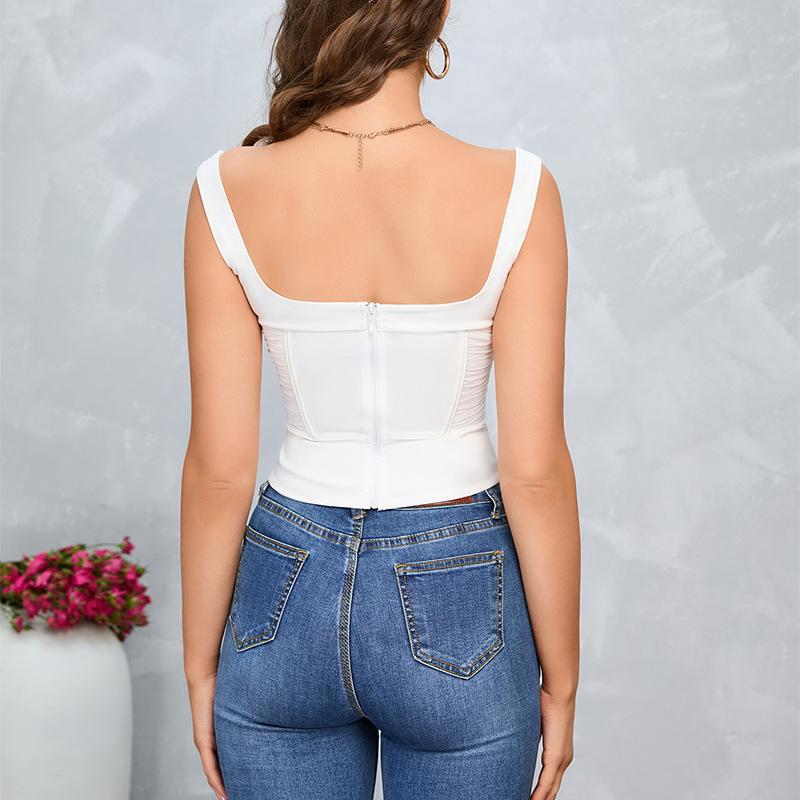 European and American sexy backless suspender top, popular summer women's clothing square neck slim-fitting sleeveless top