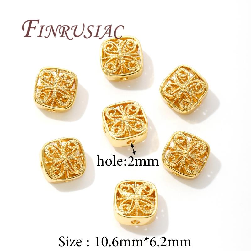 2-6Pcs/Lot Hollow Square Beads 18K Gold Plated Spacer Beads For Jewelry,Separators For Bracelets Accessories DIY Findings