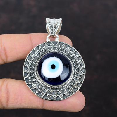 Blue Color Evil Eye Pendant 925 Sterling Silver Pendant Genuine Gemstone Pendant Elegant Jewelry Handmade Pendant Vintage Pendant For Gift