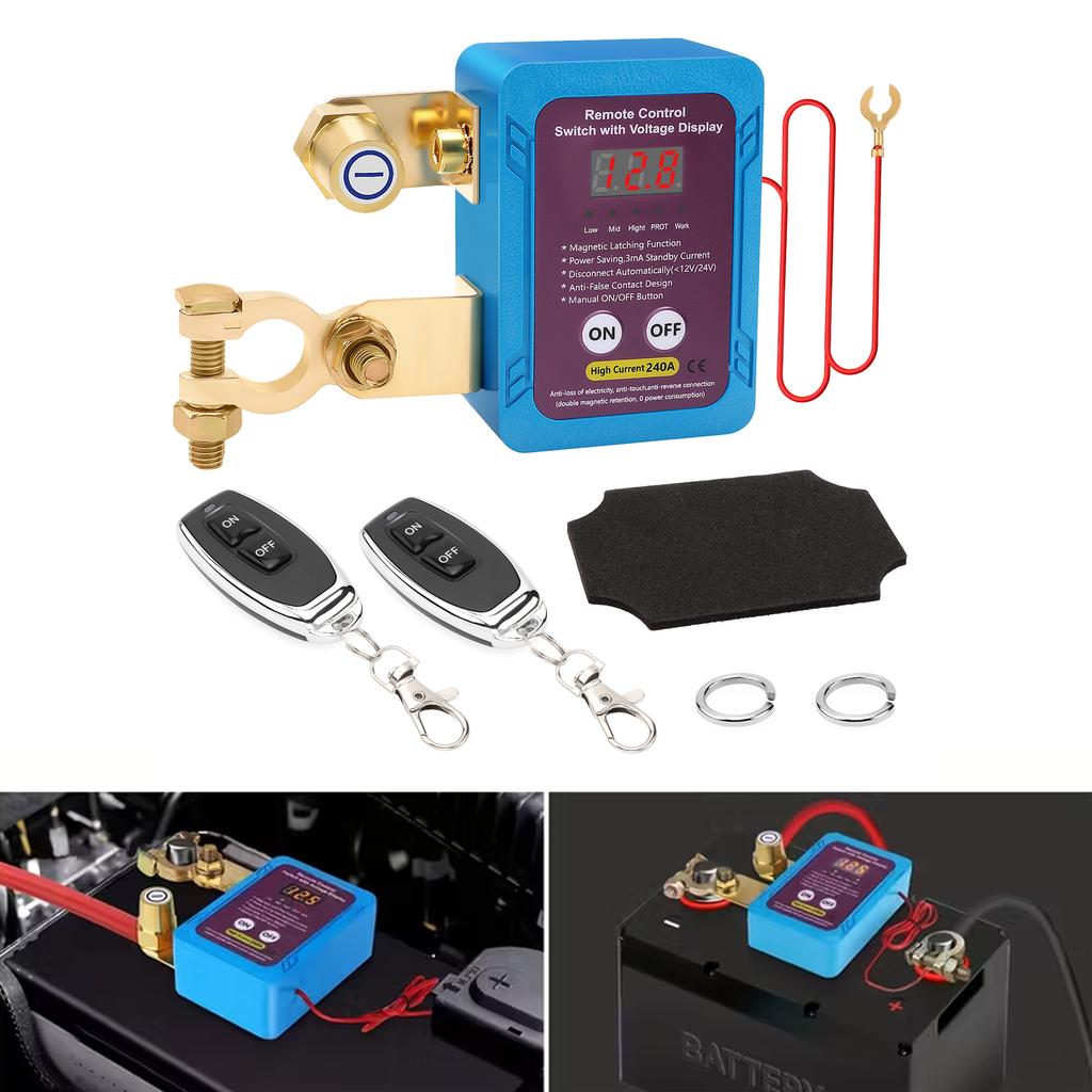 12V/24V Car Battery Master Switch with Remote Battery Disconnect Switch With Led Voltage Display For Car Truck Boat RVs