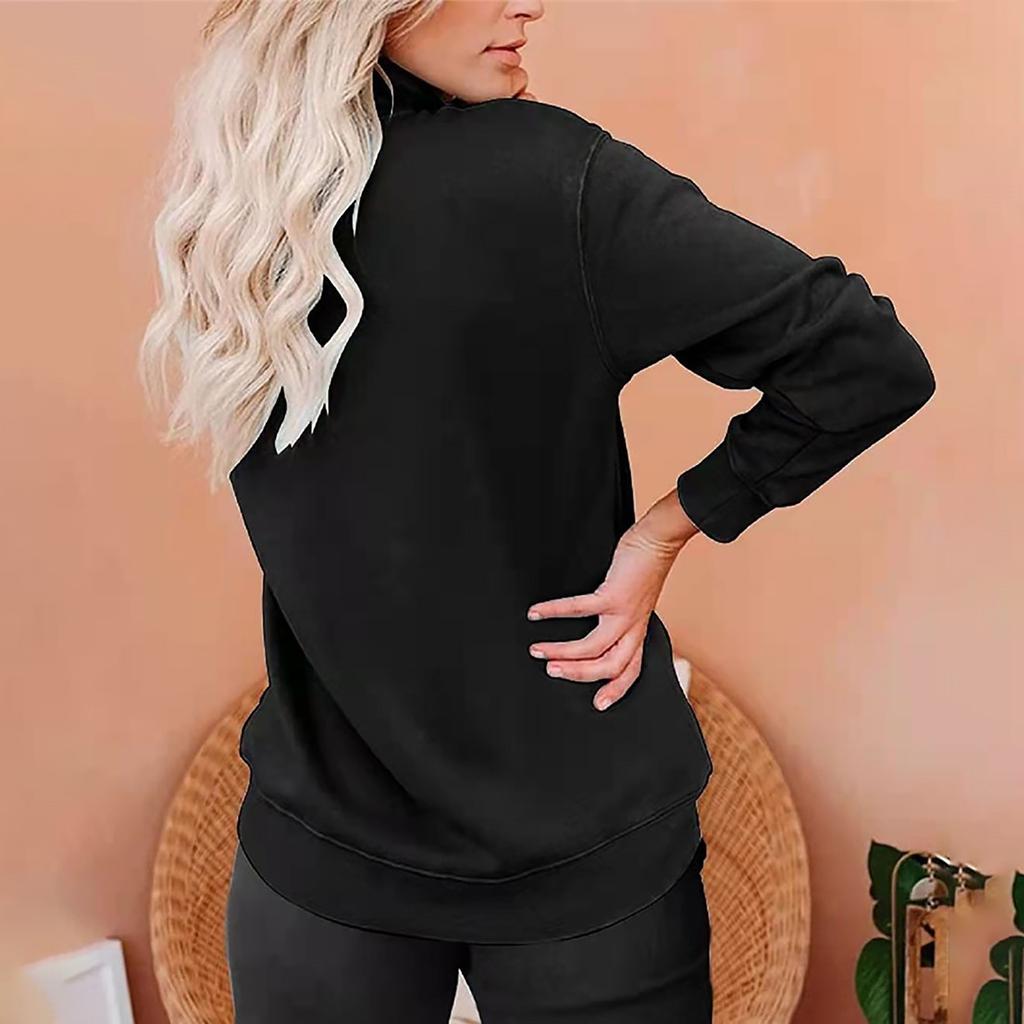 Pulover cu mânecă lungă și guler înalt și fermoar, stil casual pentru femei, la modă