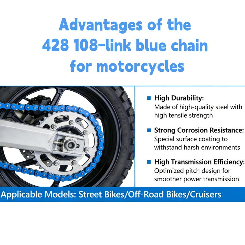 Blue Motorcycle Drive Chain 428 108 Links Transmission System Parts for Honda Kawasaki Yamaha 125Cc~250Cc Ssr Ycf Street Bike Quad Scooter Atv Dirt