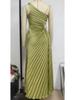 Elegant One-Shoulder Pleated Evening Dress with Waist Cutout - Spring/Summer Style
