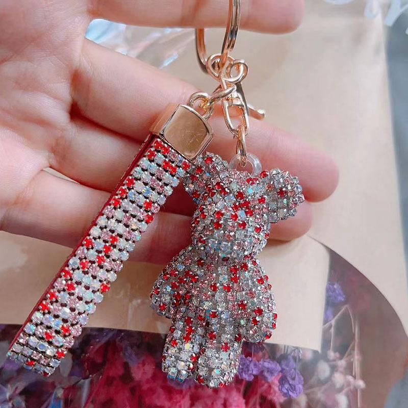 Creative Diamond bear Car Keychain hand-made luxury keychain rhinestone keychain Bag Pendant Doll girl gift pendant
