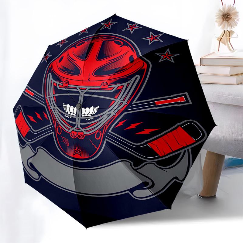 1pc Hockey Goalie Mask with Stars and Crossed Sticks Umbrella with Plastic Handle,Compact & Stylish,Cartoon Pattern,Outdoor UmbrellaPT429
