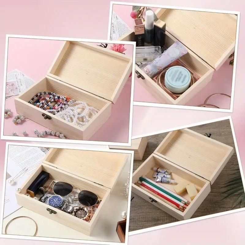 3-Piece Simple Wooden Handicraft Box Set - Unfinished with Hinges and Latches, Rectangular DIY Storage Box, Holiday/Birthday Gift, Home Decoration