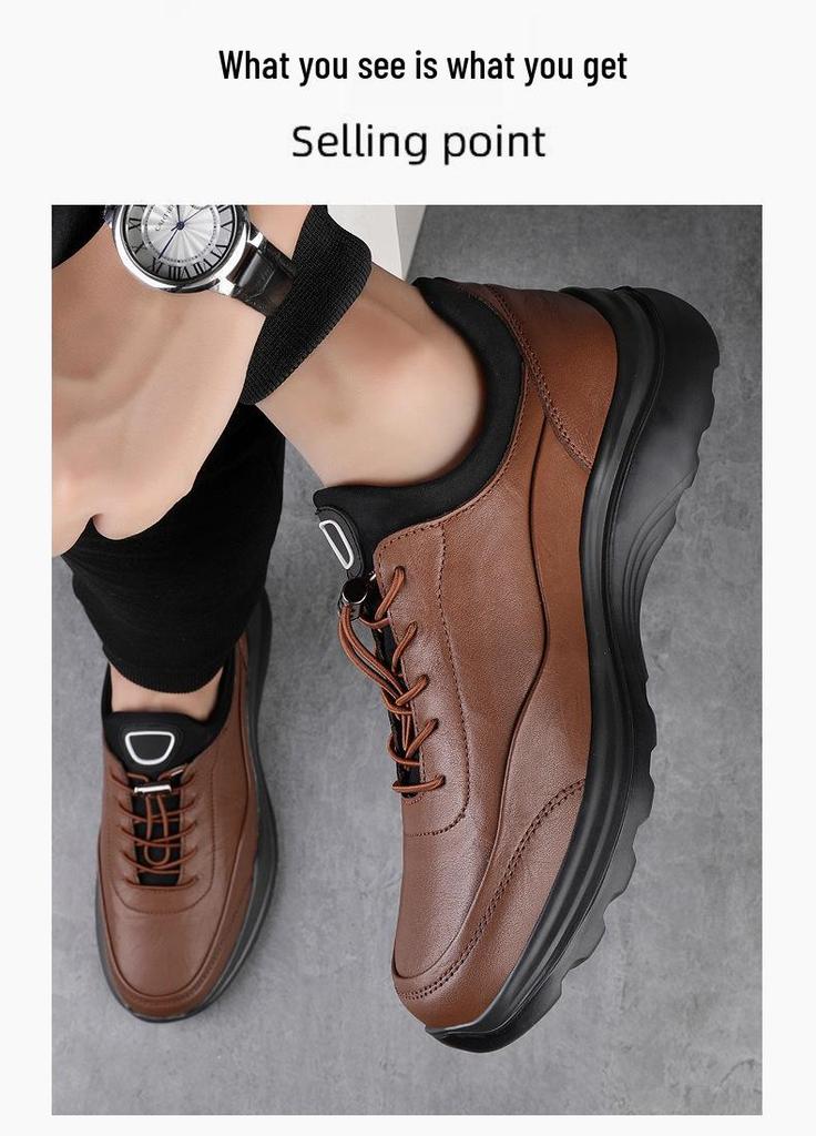 Men's Waterproof No-Tie Leather Sports Shoes - Versatile Black Business Casual