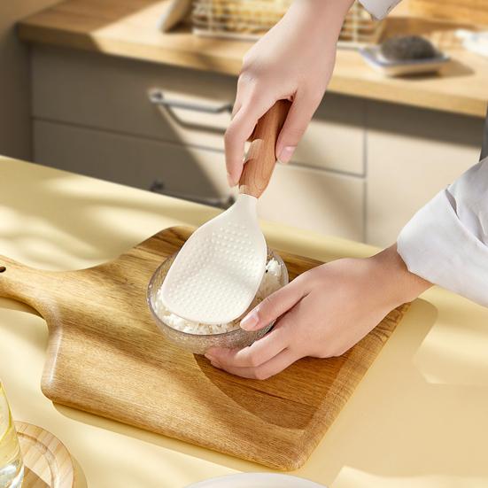 Silicone Rice Spoon for Cooker Ergonomic Handle Spoon Scratch-Resistant Non-Stick Essential Kitchen Utensil for Serving Mixing