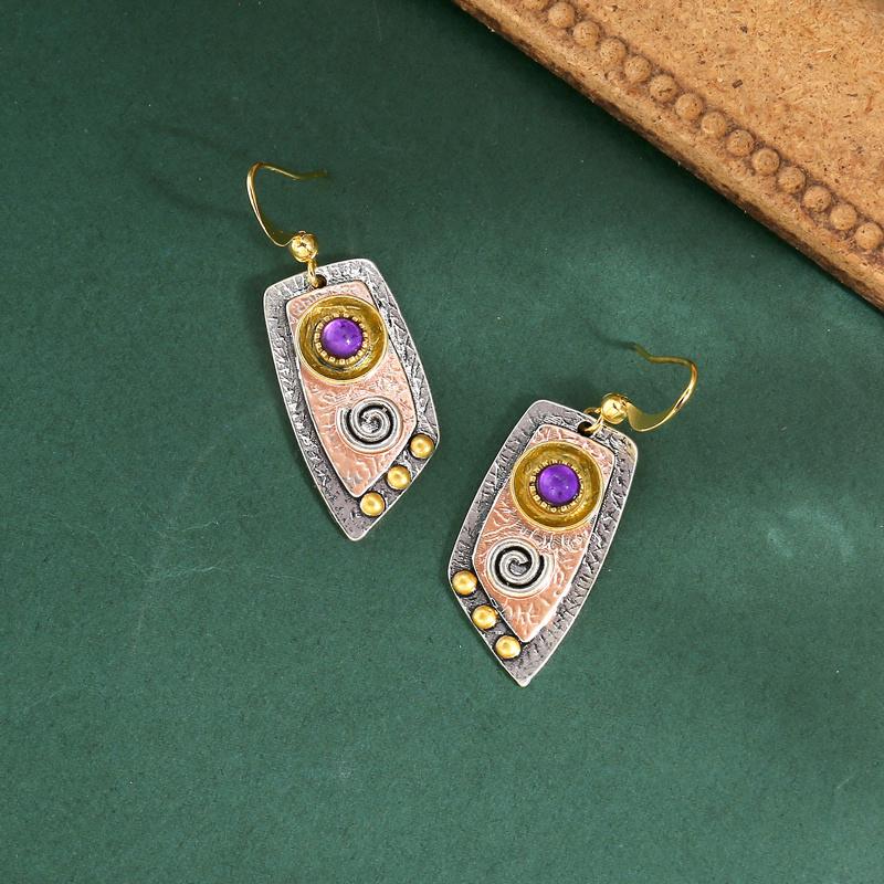 Bohemian Metal Engraved Drop Earrings for Women - Unique Lrregular Shape and Simple Design - Perfect Cartilage Piercing Jewelry