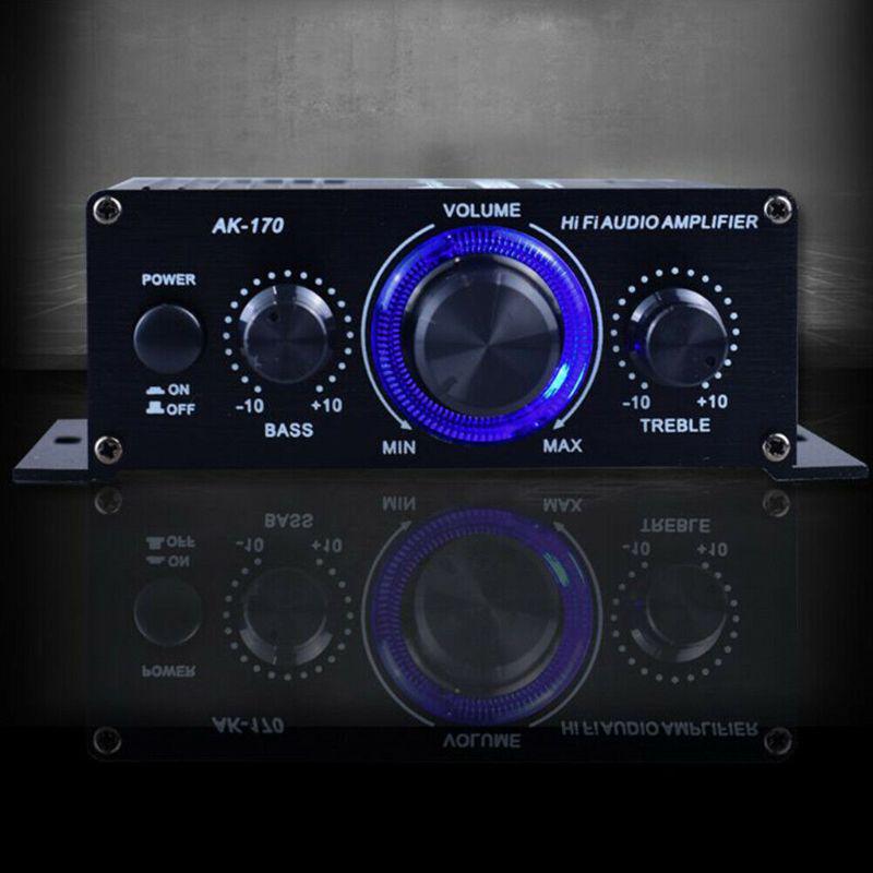 HiFi-Leistungsverstärker für AK 170 mit blauer LED-Beleuchtung, geeignet für Auto, Zuhause, Club, Party, Musik, DIY, kabelloser Stereo-Musik-Autolautsprecher